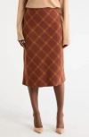 Renee C Plaid Knit Pencil Skirt In Brown