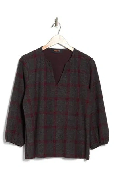 RENEE C RENEE C PLAID V-NECK THREE-QUARTER SLEEVE KNIT TOP