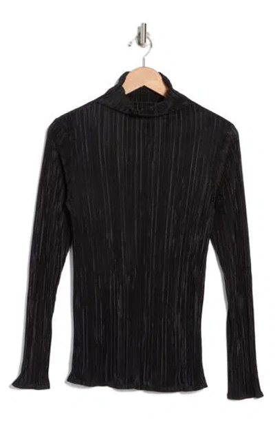 Renee C Plissé Funnel Neck Top In Black