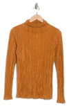 Renee C Plissé Funnel Neck Top In Caramel