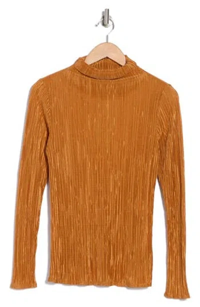 Renee C Plissé Funnel Neck Top In Caramel