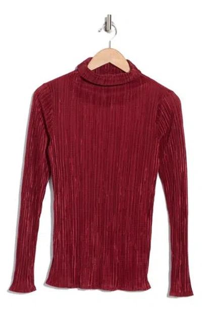 Renee C Plissé Funnel Neck Top In Wine