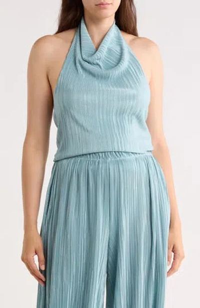 Renee C Plisse Halter Top In Blue