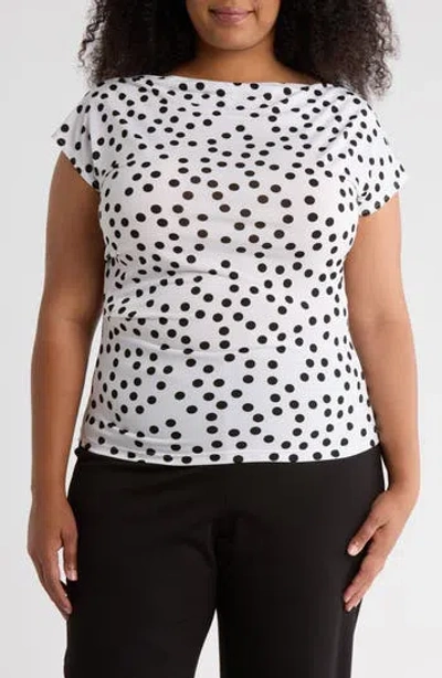 RENEE C RENEE C POLKA DOT COWL NECK CAP SLEEVE JERSEY TOP