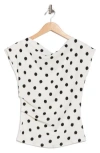 Renee C Polka Dot Cowl Neck Cap Sleeve Top