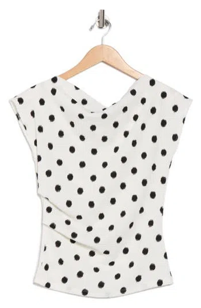 Renee C Polka Dot Cowl Neck Cap Sleeve Top