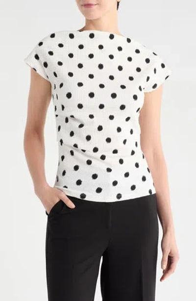 Renee C Polka Dot Cowl Neck Cap Sleeve Top In White