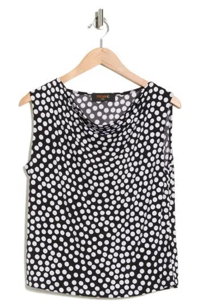 Renee C Polka Dot Cowl Neck Crop Tank In Black