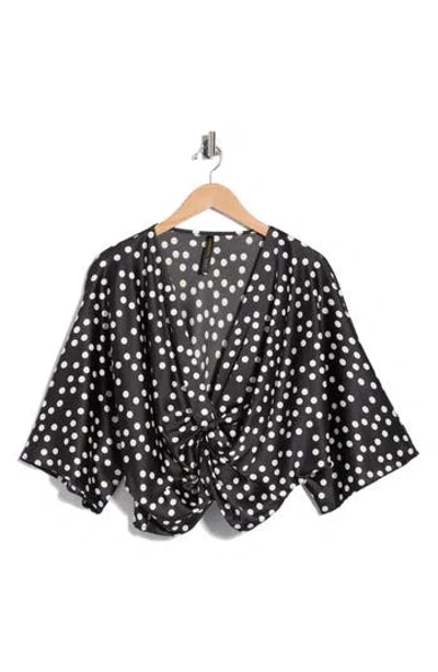 Renee C Polka Dot Front Twist Top In Black