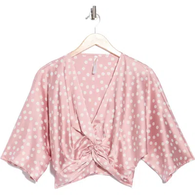 Renee C Polka Dot Front Twist Top In Pink