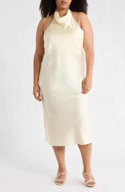 Renee C Polka Dot Halter Neck Satin Midi Dress In White