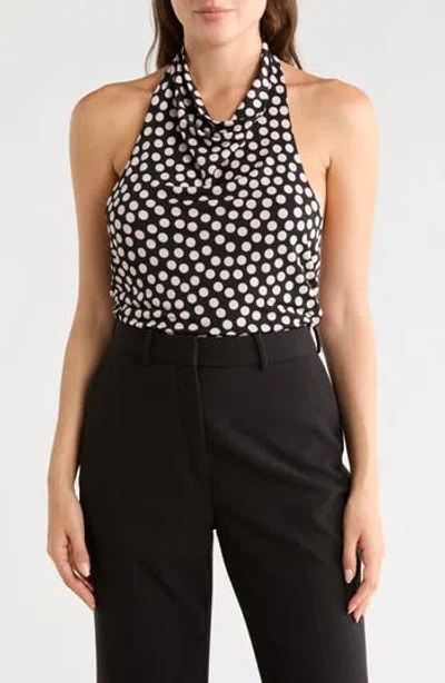 Renee C Polka Dot Knit Halter Top In Blue