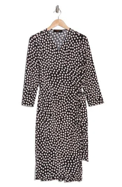 Renee C Polka Dot Long Sleeve Wrap Dress In Black/blush