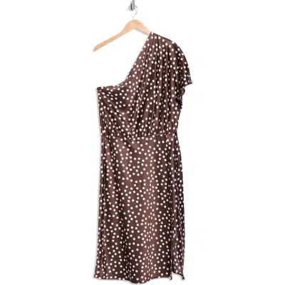 Renee C Polka Dot One-shoulder Satin Midi Dress In Brown