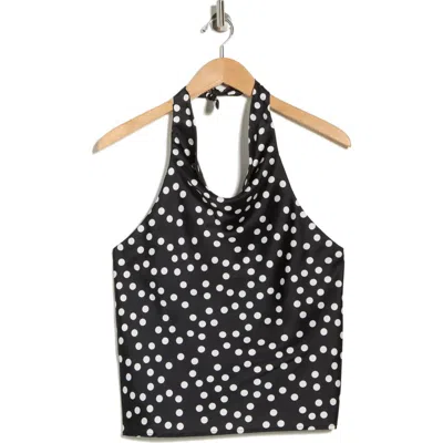 Renee C Polka Dot Satin Halter Top In Black