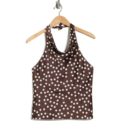 Renee C Polka Dot Satin Halter Top In Brown