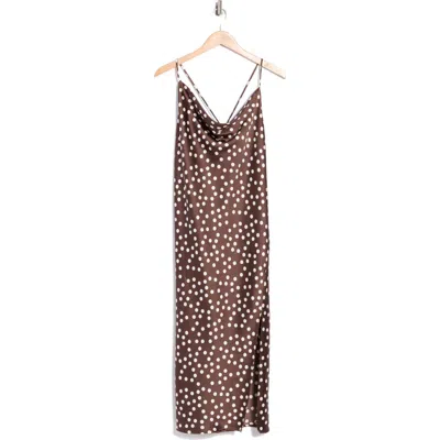 Renee C Polka Dot Satin Slipdress In Brown