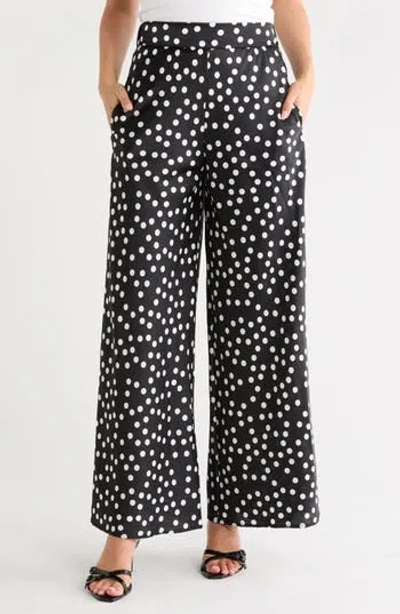 Renee C Polka Dot Satin Wide Leg Pants In Black