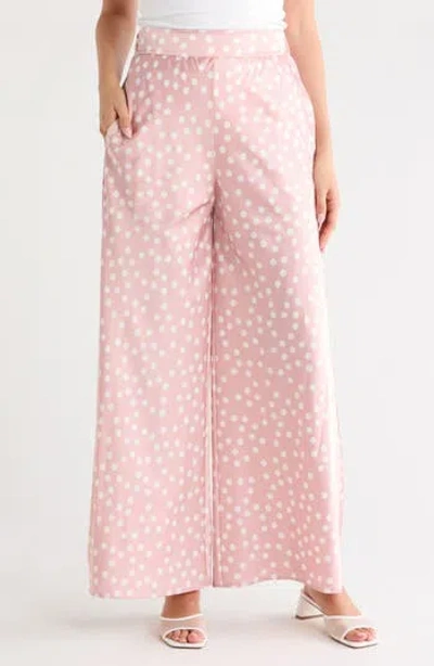 Renee C Polka Dot Satin Wide Leg Pants In Pink