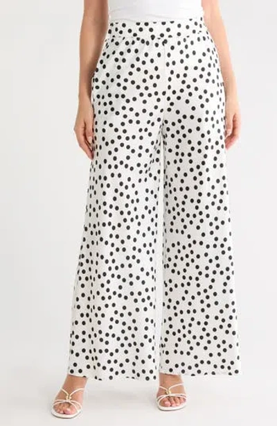 Renee C Polka Dot Satin Wide Leg Pants In White