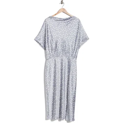 Renee C Polka Dot Short Sleeve Satin Midi Dress In Gray