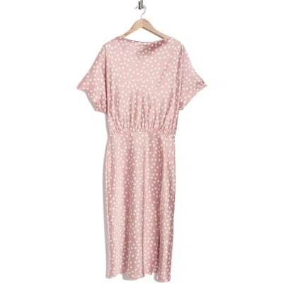 Renee C Polka Dot Short Sleeve Satin Midi Dress In Pink