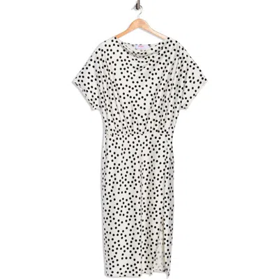 Renee C Polka Dot Short Sleeve Satin Midi Dress In White