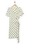 Renee C Polka Dot Short Sleeve Wrap Dress In Neutral