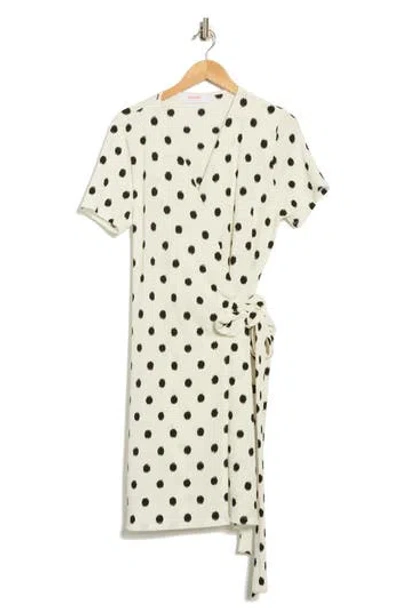 Renee C Polka Dot Short Sleeve Wrap Dress In Neutral