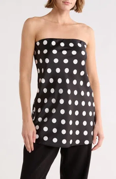 Renee C Polka Dot Strapless Tunic Top In Black