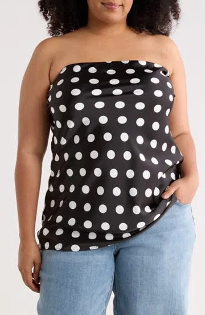 Renee C Polka Dot Strapless Tunic Top In Black