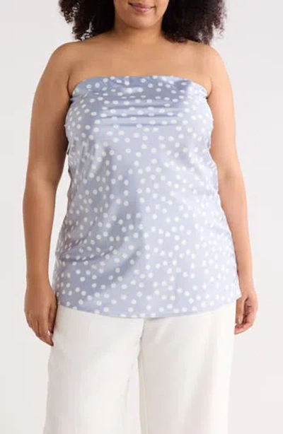 Renee C Polka Dot Strapless Tunic Top In Blue