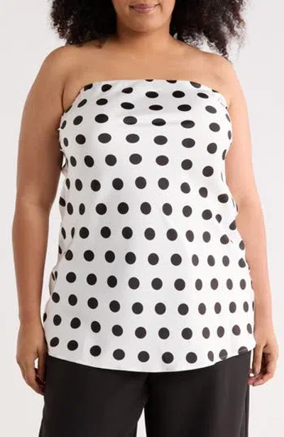 Renee C Polka Dot Strapless Tunic Top In White