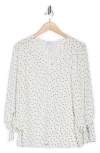 Renee C Polka Dot V-neck Three-quarter Sleeve Top In Ivory