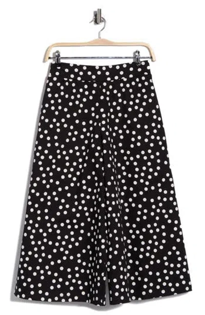 Renee C Polka Dot Wide Leg Capri Pants In Black