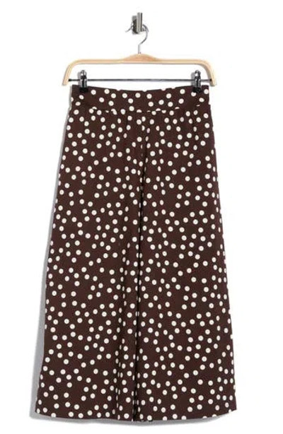 Renee C Polka Dot Wide Leg Capri Pants In Brown
