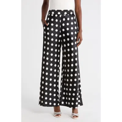 Renee C Polka Dot Wide Leg Pants In Black