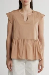 Renee C Poplin Peplum Top In Taupe