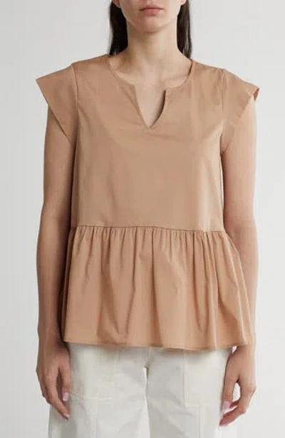 Renee C Poplin Peplum Top In Taupe