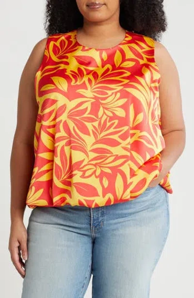 Renee C Print Bubble Hem Satin Top In Orange