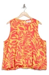 Shop Renee C Print Bubble Hem Satin Top In Orange/yellow