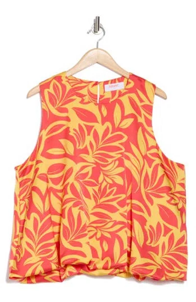 Renee C Print Bubble Hem Satin Top In Orange/yellow