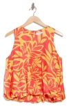 Renee C Print Bubble Hem Satin Top In Orange/yellow