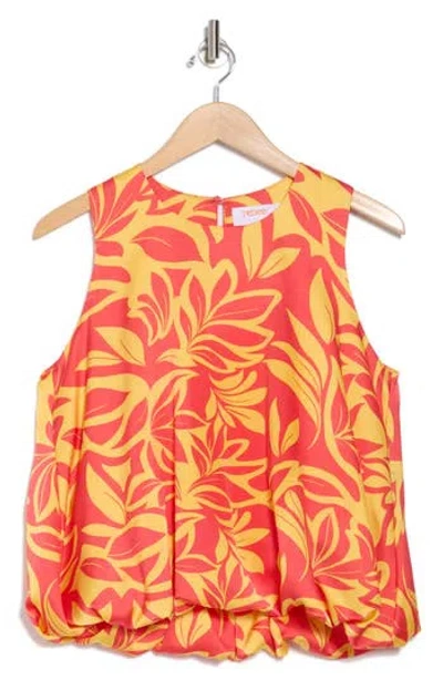 Renee C Print Bubble Hem Satin Top In Orange/yellow