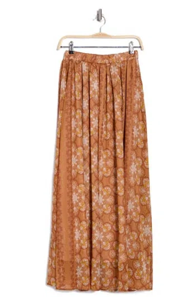 Renee C Print Sheer Maxi Skirt In Rust
