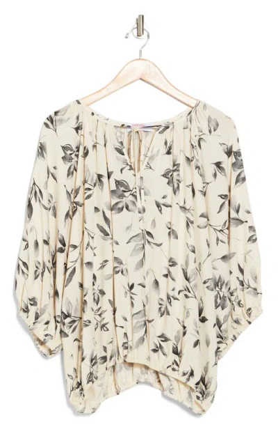 Renee C Print Tie Neck Quarter Sleeve Top In Black