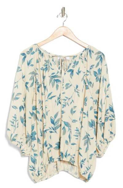 Renee C Print Tie Neck Quarter Sleeve Top In Denim