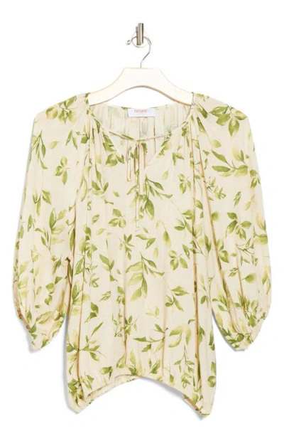 Renee C Print Tie Neck Quarter Sleeve Top In Green