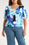 Renee C Puff Sleeve Top In Blue