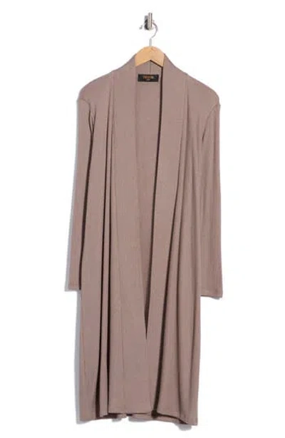 Renee C Ribbed Longline Cardigan In Mocha